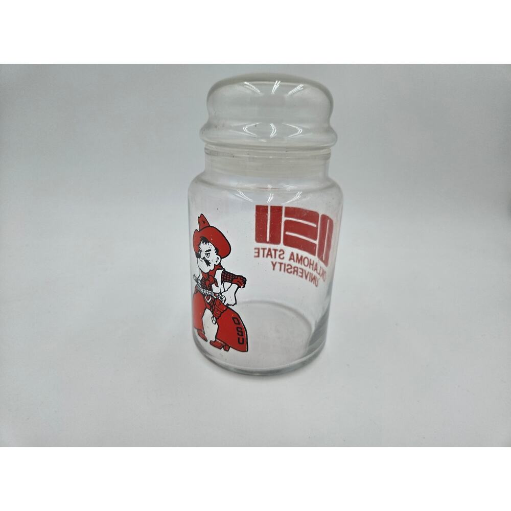 Oklahoma State Glass Candy Jar OSU Mascot Vintage Style Storage